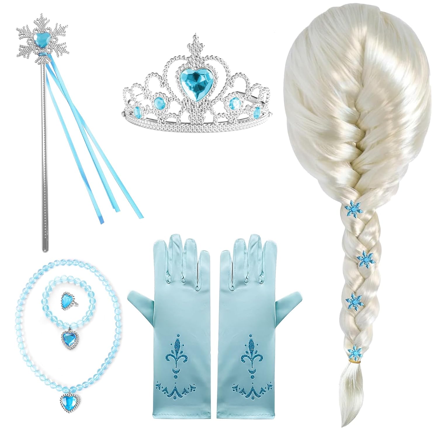 YKYOBFA 7pcs Elsa Wig Frozen Elsa Braid with Princess Tiara Princess Elsa Dress Up Costume Accessories
