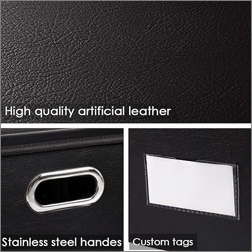 Miniatura 4 de PRANDOM Contenedores plegables de almacenamiento con tapas paquete de 5 cajas de almacenamiento plegables de tela de cuero, canastas organizadoras