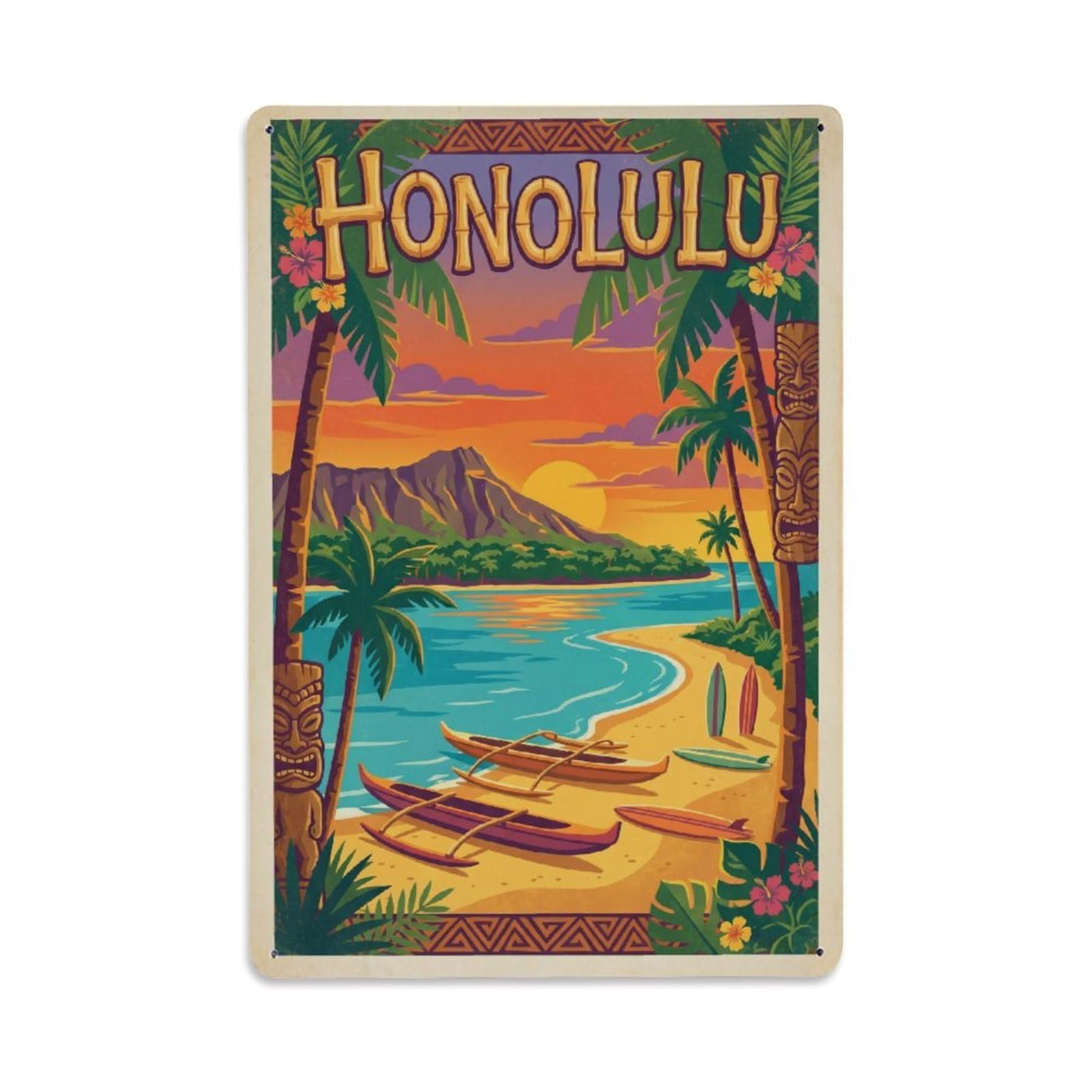 Huiyhb 8X12inch(20X30cm) Vintage Travel America Honolulu Metal Tin Sign