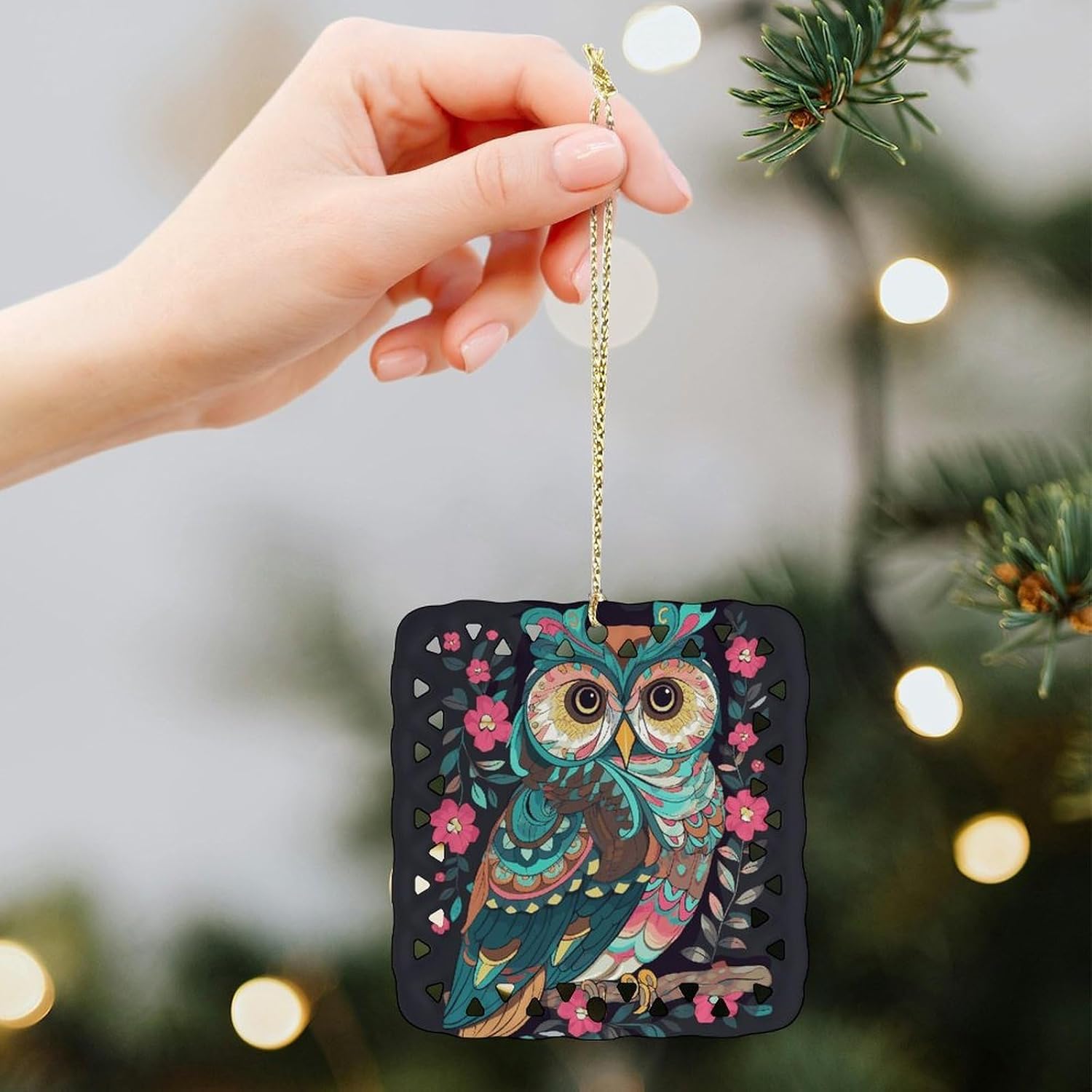Anime Owl Square Ceramic Ornament Hanging Pendant image 5