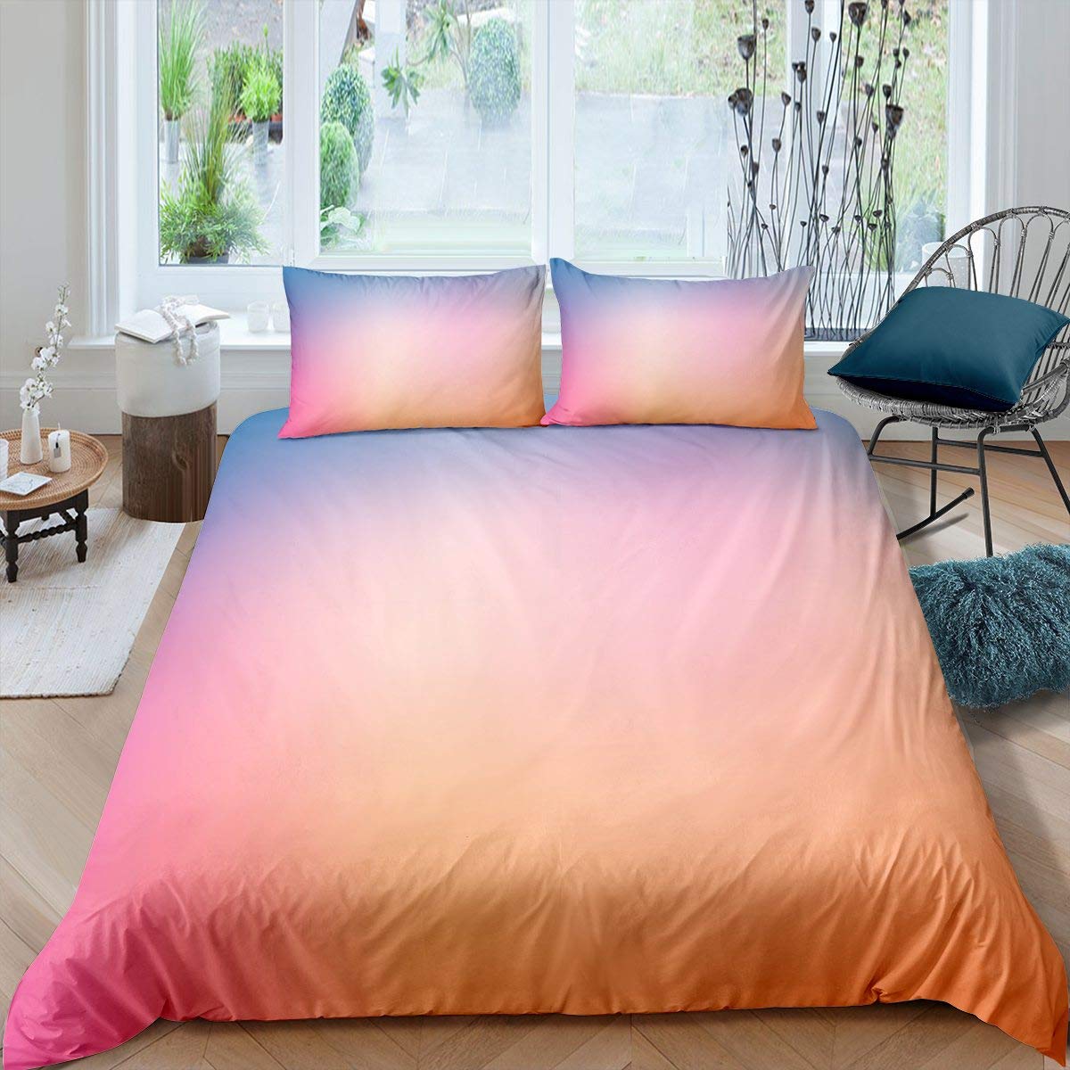 Housse de couette simple King géométrique bleu pastel en microfibre premium