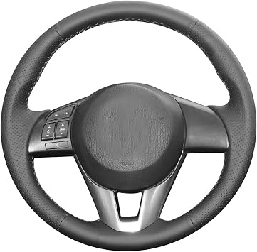 Loncky Custom OEM Car Genuine Leather Steering Wheel Cover for Mazda CX-5 2013 2014 2015 2016 / Mazda 6 2014 2015 2016 / Mazda 3 2014 2015 2016 / Mazda CX-3 2016 / Scion iA 2016 Accessories 2