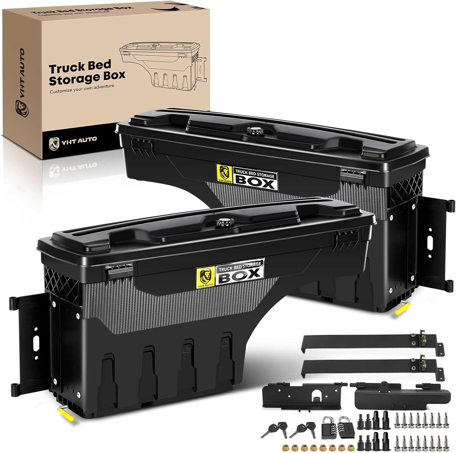 YHTAUTO Set of 2 Truck Bed Storage Tool Box Lockable Compatible with 1999-2007 Chevy Silverado GMC Sierra 1500/2500/3500 & HD(Fit 2007 Classic), Fleetside Bed, Swing Waterproof Wheel Well Toolbox