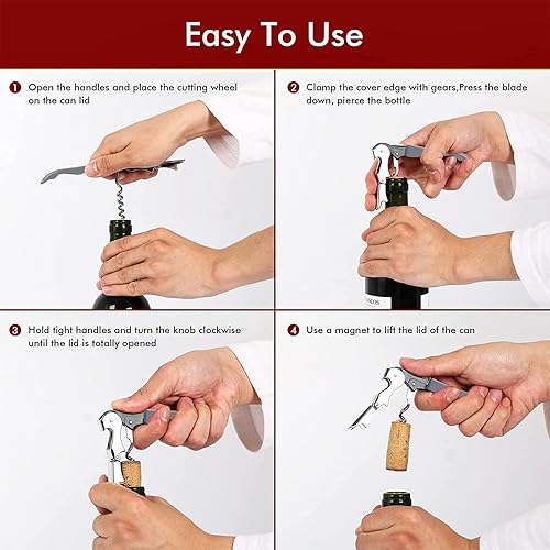 Miniatura 5 de RECUTMS Paquete de 12 sacacorchos para botellas de vino, acero inoxidable resistente con cortador de papel de aluminio, pequeño regalo de acero