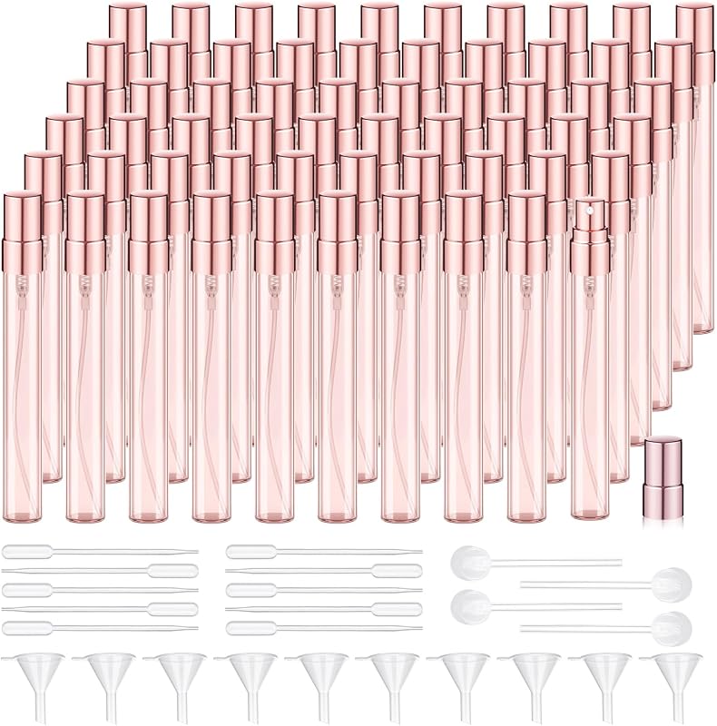 Domensi 60 Frascos de Perfume de Vidro Recarregáveis de 10 mL com Atomizador de Névoa Fina, Rosa e Rose Gold