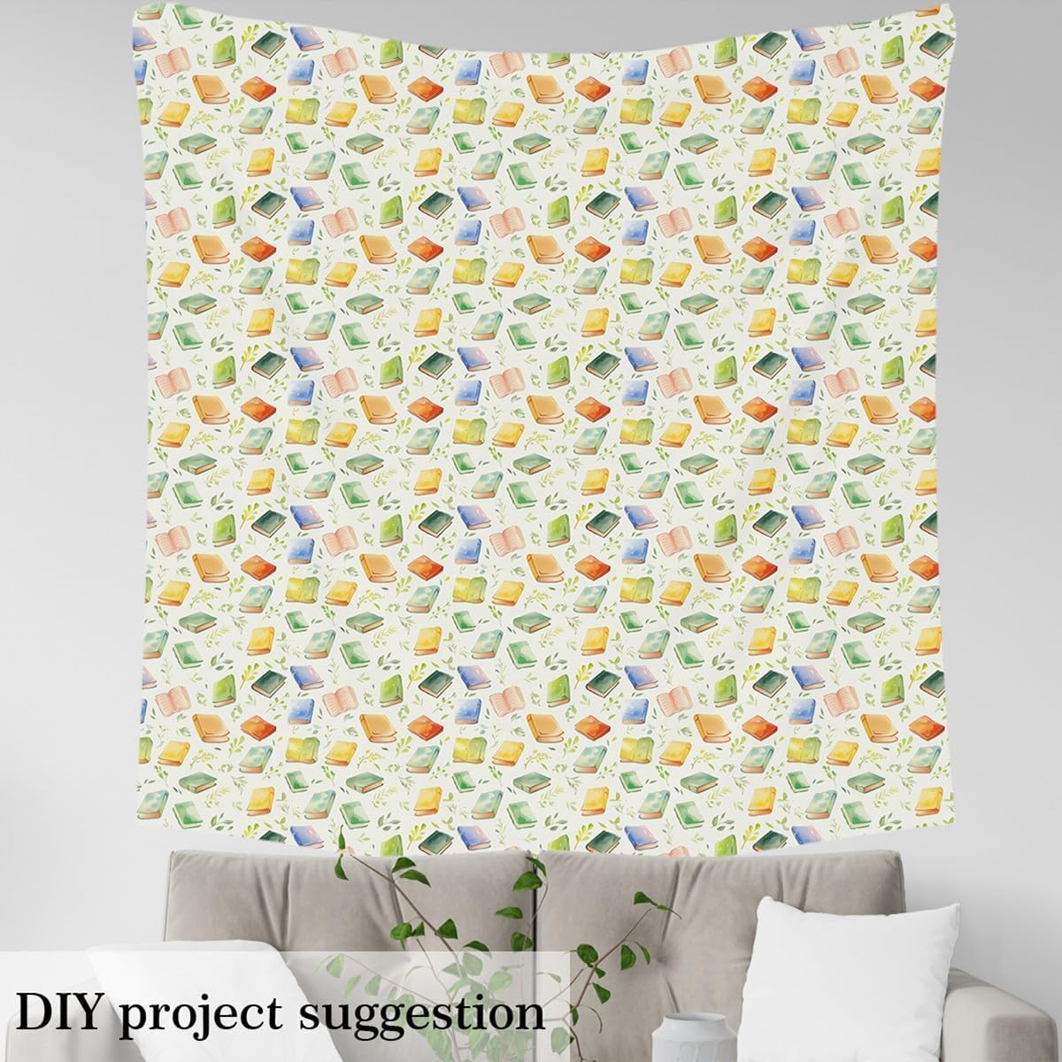 Cartoon Books Fabric by The Yard Botanical Leaves No Stretch Fabric Reading Themed Soft Flannel Polyester Fabrics Kids Girls Sewing Lovers Green Craft & Hobby Fabrics 2 Yard Bolt 72"x59"