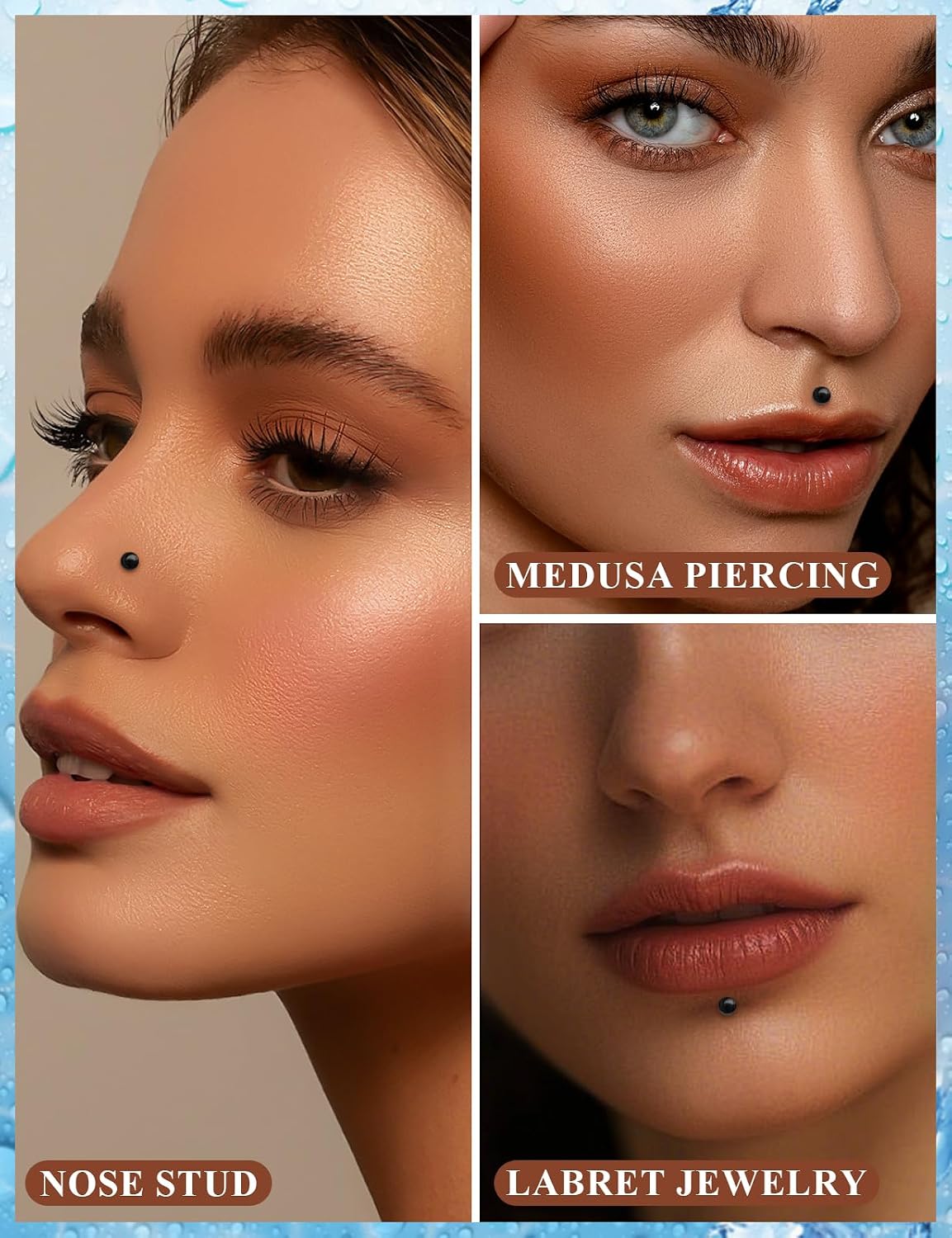 16G 20G Flat Back Earrings Nose Studs Surgical Steel Medusa Labret Snake Bite Monroe Lip Ring Piercing Jewelry Tragus Forward Helix Conch Cartilage Lobe Earring Piercing Jewelry for Women Men