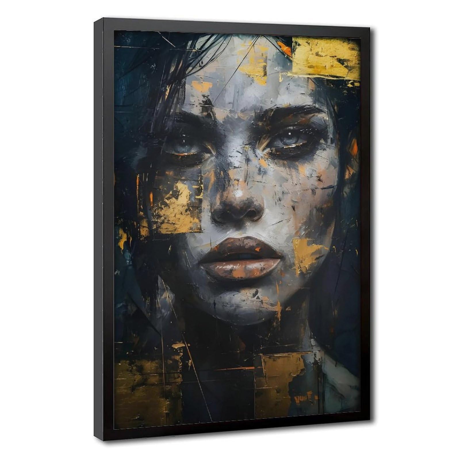 Bareronor Metallic Abstract Woman Portrait Canvas Poster Bedroom Decor Landscape Office Room Decor Gift 12" L X 18" W