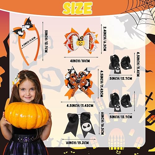 Miniatura 3 de 6 pinzas para el pelo de Halloween, diadema de Halloween, lazos para el pelo de Halloween para niñas, pinzas de pelo de calabaza, diadema hecha a