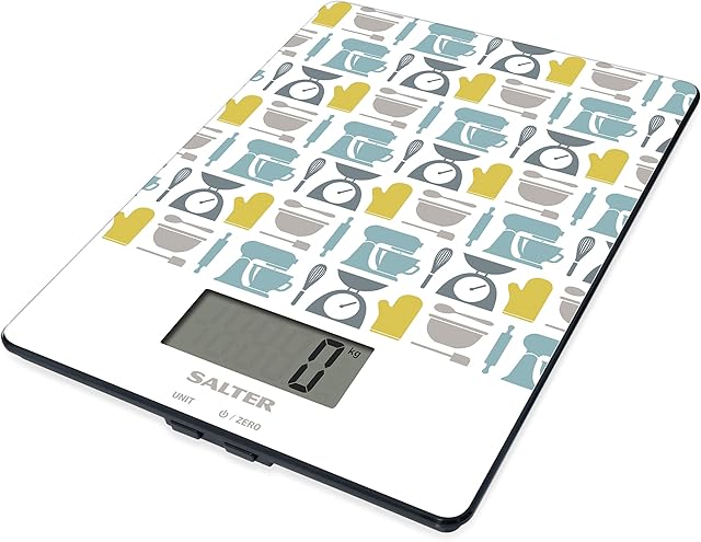Salter 1102 GNBLDR Electronic Kitchen Scale, Gadget Print, Food Weighing Scales, Easy Read Digital Display, Add & Weigh, Measures Liquids/Fluids, 5kg Capacity, 15 Year Guarantee, Batteries Included