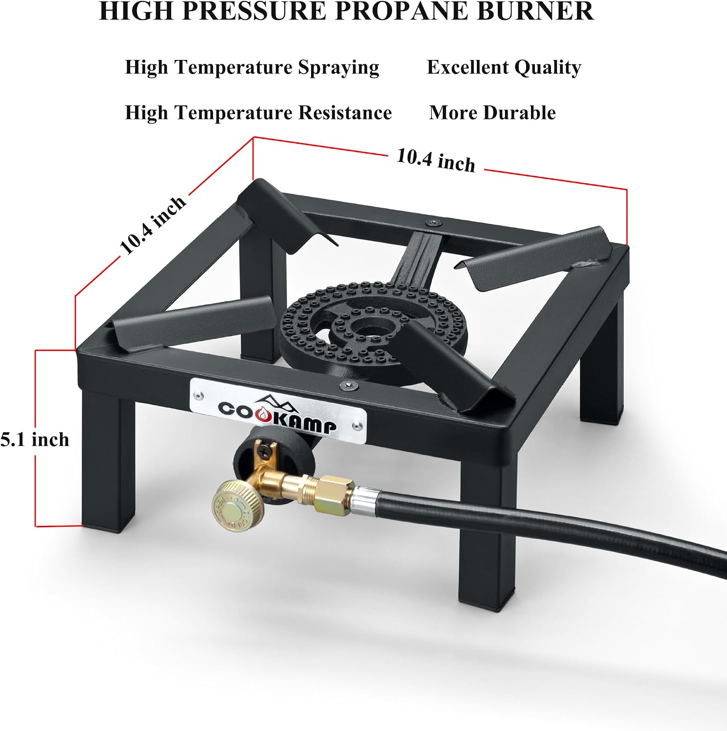 COOKAMP Single High Pressure Burner Angle Iron Camp Portable Stove Propane Burner with 0-3 PSI Adjustable Regulator and Hose[SA1200V5]