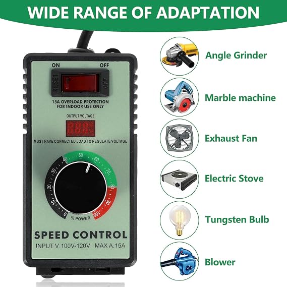 AC Motor Speed Controller,110-120V 15A 4000W Motor Speed Regulator, Precise Variable Speed Controller Safe Electronic Fan Variable Speed Adjuster with Overload Protection Switch