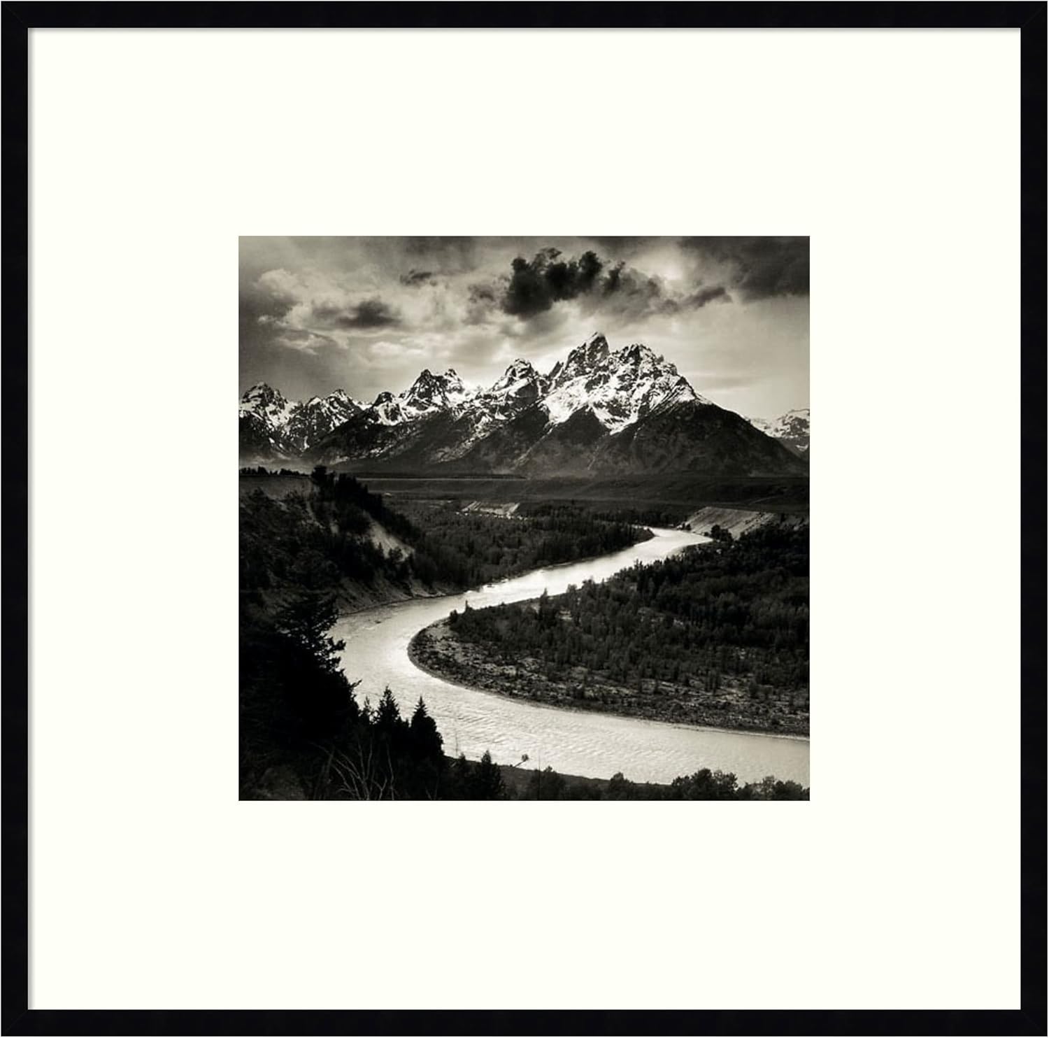 Amanti Art Framed Wall Art Print (41x41) The Tetons and the Snake River Grand Teton National Park Wyoming 1942 by Ansel Adams Framed Poster for Wall Decor, Living Room, Bedroom, Bathroom, Kitchen,