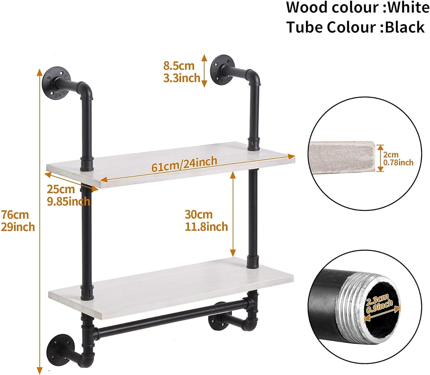 Industrial Pipe Shelving Bathroom Pipe Shelves with Towel Bar,2 Tier 24 inch Retro White Rustic Farmhouse Pipe Industrial Wall Shelves Bathroom Shelves Over Toilet for Storage ROGMARS : Everything Else