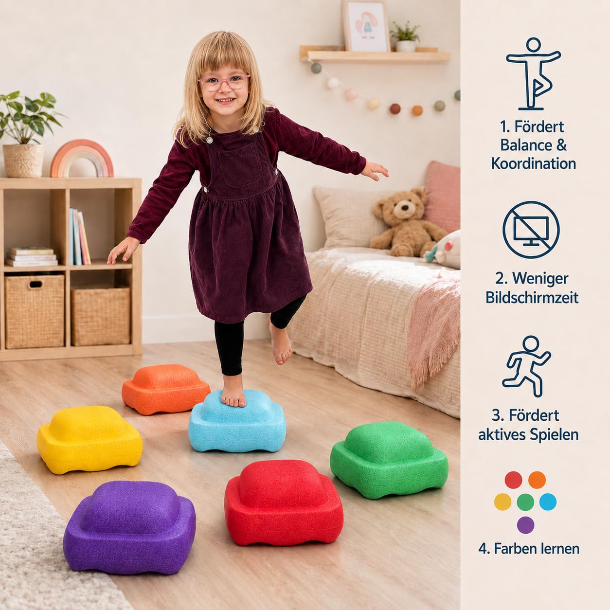 Balanciersteine für Kinder – 6er-Set aus formstabilem EPP, kein Hartplastik – Balance Steine für Gleichgewicht & Koordination – Indoor & Outdoor – ab 3 Jahren – bis 80 kg – Geschenkidee