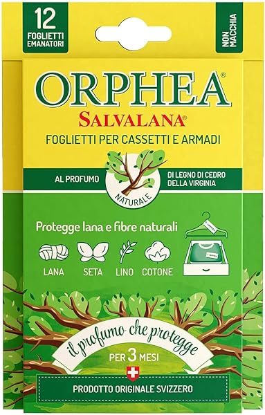 Orphea Salvalana Foglietti Per Cassetti E Armadi, Protegge Lana E Vestiti Tutta La Stagione, Profumo Di Cedro, 12 Foglietti Emanatori - 1