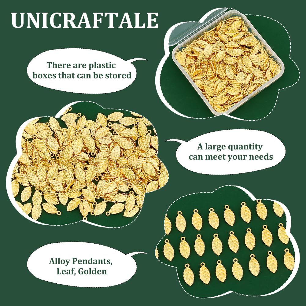 UNICRAFTALE 200 pezzi di Ciondoli A Foglia Dorati 15mm Vintage Autunnali per Collane e Orecchini in Lega