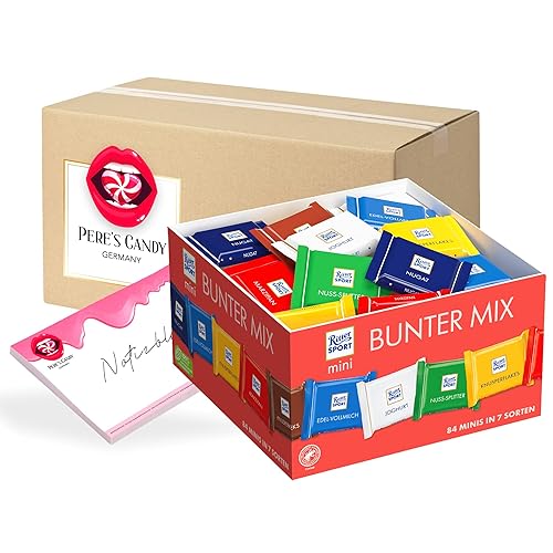 Pere's Candy Bundle für Ritter Sport (84 x 16,67 g) mini Bunter Mix + Pere's Candy Notepad DIN A7-25 Blatt