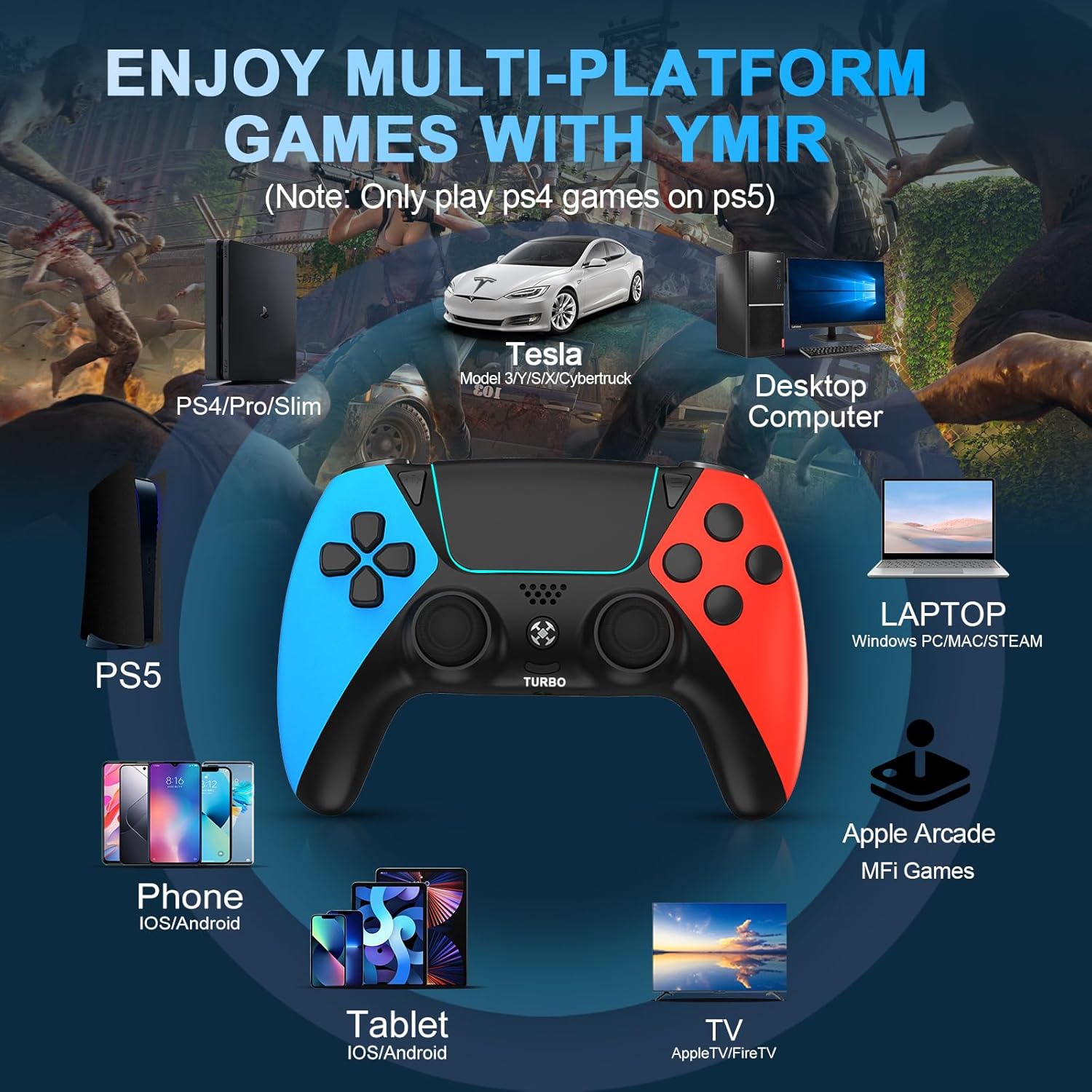 Enstixsm Upgraded for Luna Controller with Back Paddles,Turbo,Wireless Fire TV Game Controllers for PC,GeForce NOW,Firestick,Replacement for Luna Gamepad with ALPS Joystick,No Drift Stick, Blue and Red (Blue and Red)