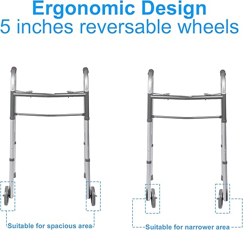 Miniatura 6 de Endynino Andador plegable para personas mayores y adultos con liberación de gatillo, altura ajustable con ruedas delanteras de 5 pulgadas, ayuda