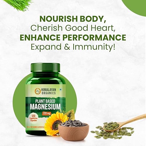 Miniatura 5 de Kavir Suplemento de magnesio a base de plantas de 220 mg con espirulina de cúrcuma, pasto de trigo, moringa  Apoya la salud muscular ósea y ósea