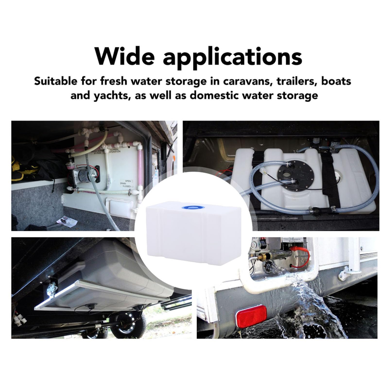 SIXRUN RV-Wassertank 22 Gallonen (83,3 Liter), Lebensmittelqualität, Weißer Wasserspeichertank für Wohnmobile, Anhänger, Boote und Yachten – BPA-frei, UV-beständig, mit Füllstandsanzeige