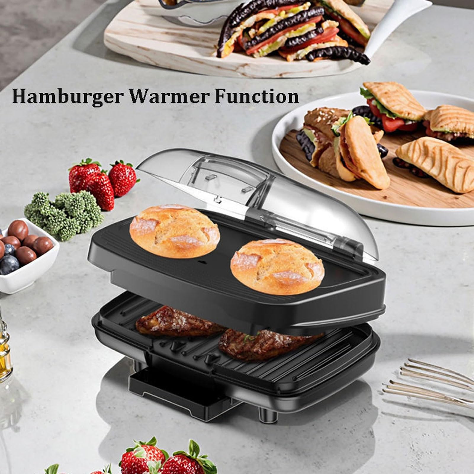 Versatile Macchina per Hamburger da Colazione Griglia con Filtraggio Dell'olio da 1000 W Casalinga Sana (Spina europea)