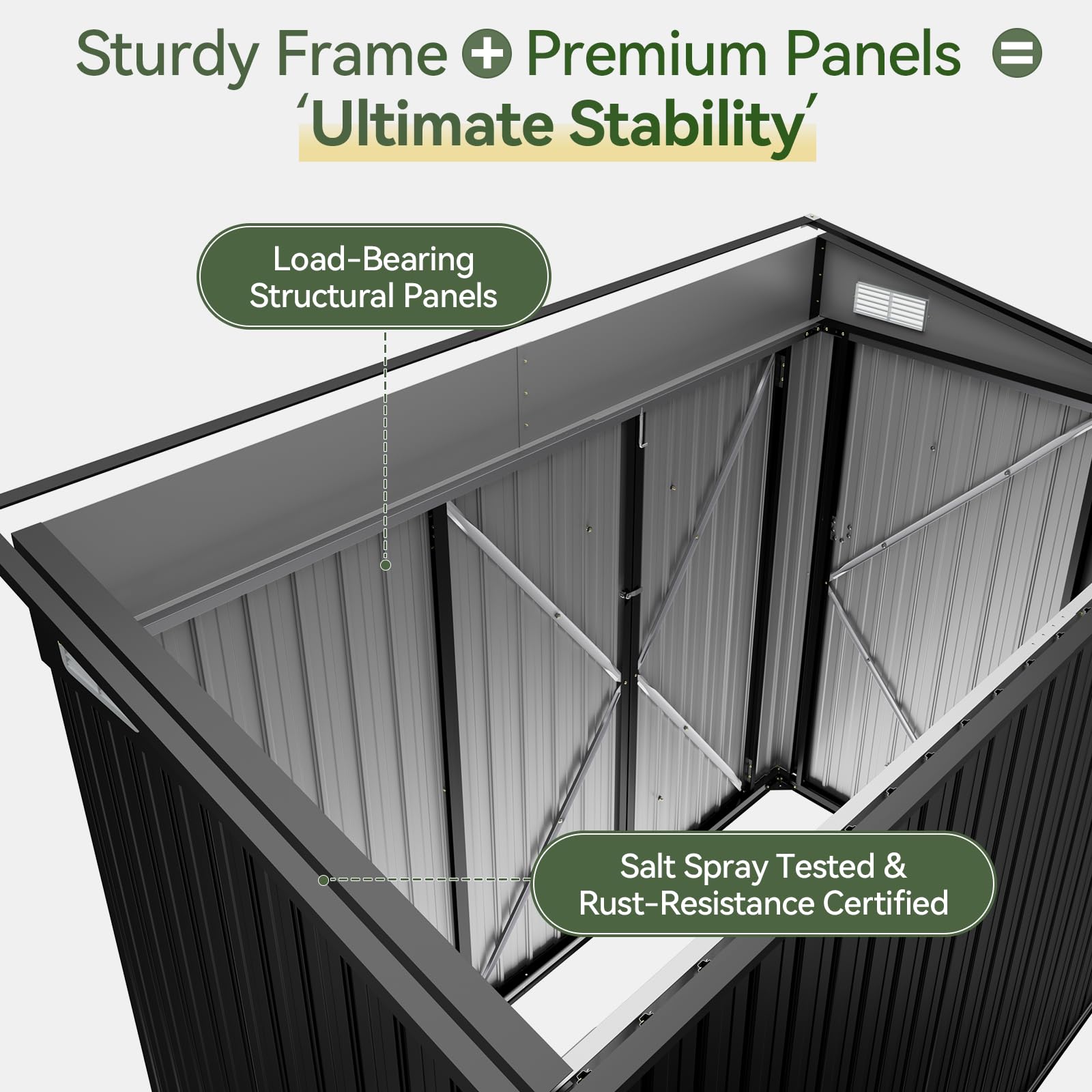 Aoxun 7.5'x4' Triple Door Shed Outdoor Storage Shed with Three Lockable Door for Easily Accessing Metal Storage Cabinet with Slopping Roof for Tools Bicycles Storage for Garden, Backyards (Black)