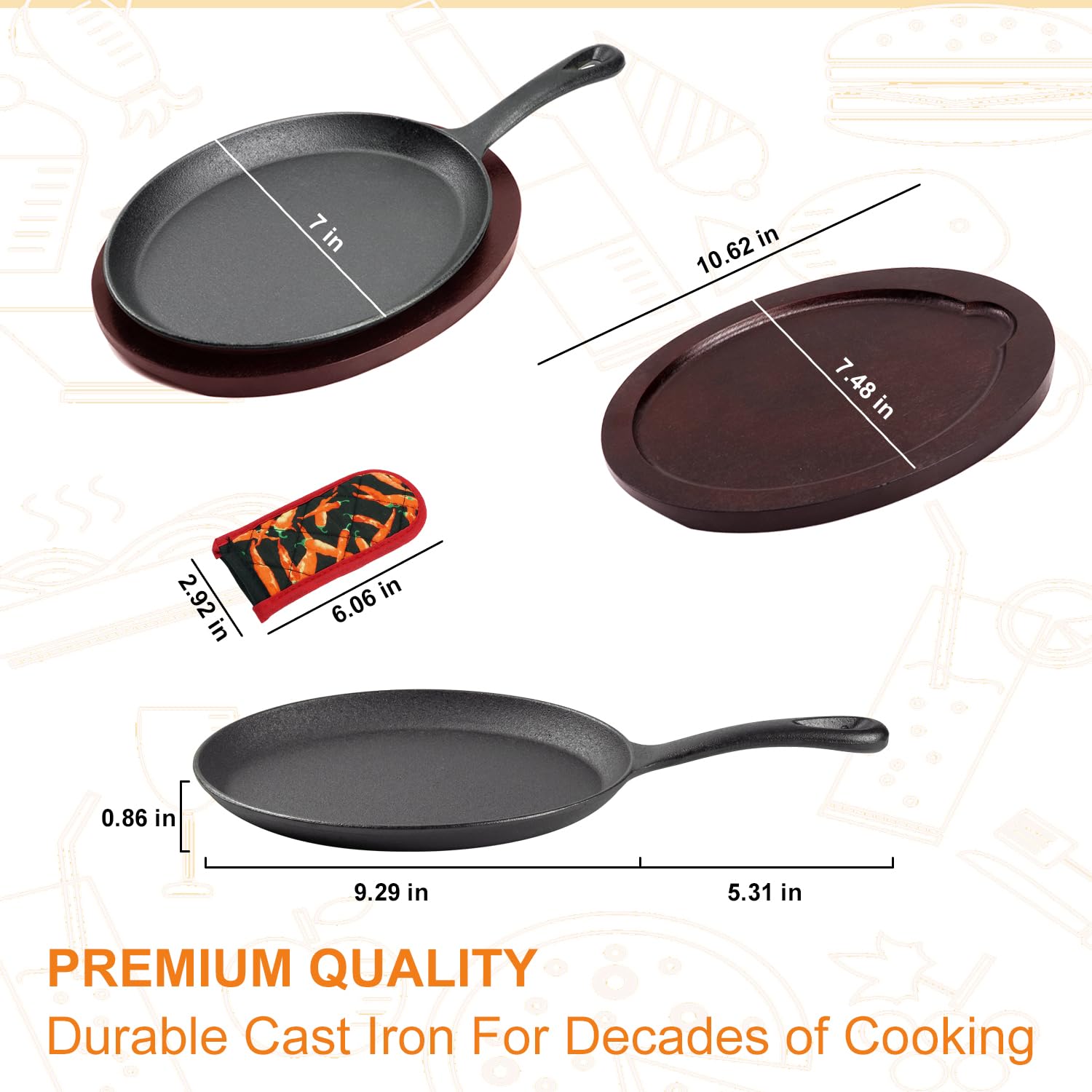 DVK Sizzling Plate - Cast Iron Fajita Skillet -3 DVK Sizzling Plate - Cast Iron Fajita Skillet -3
