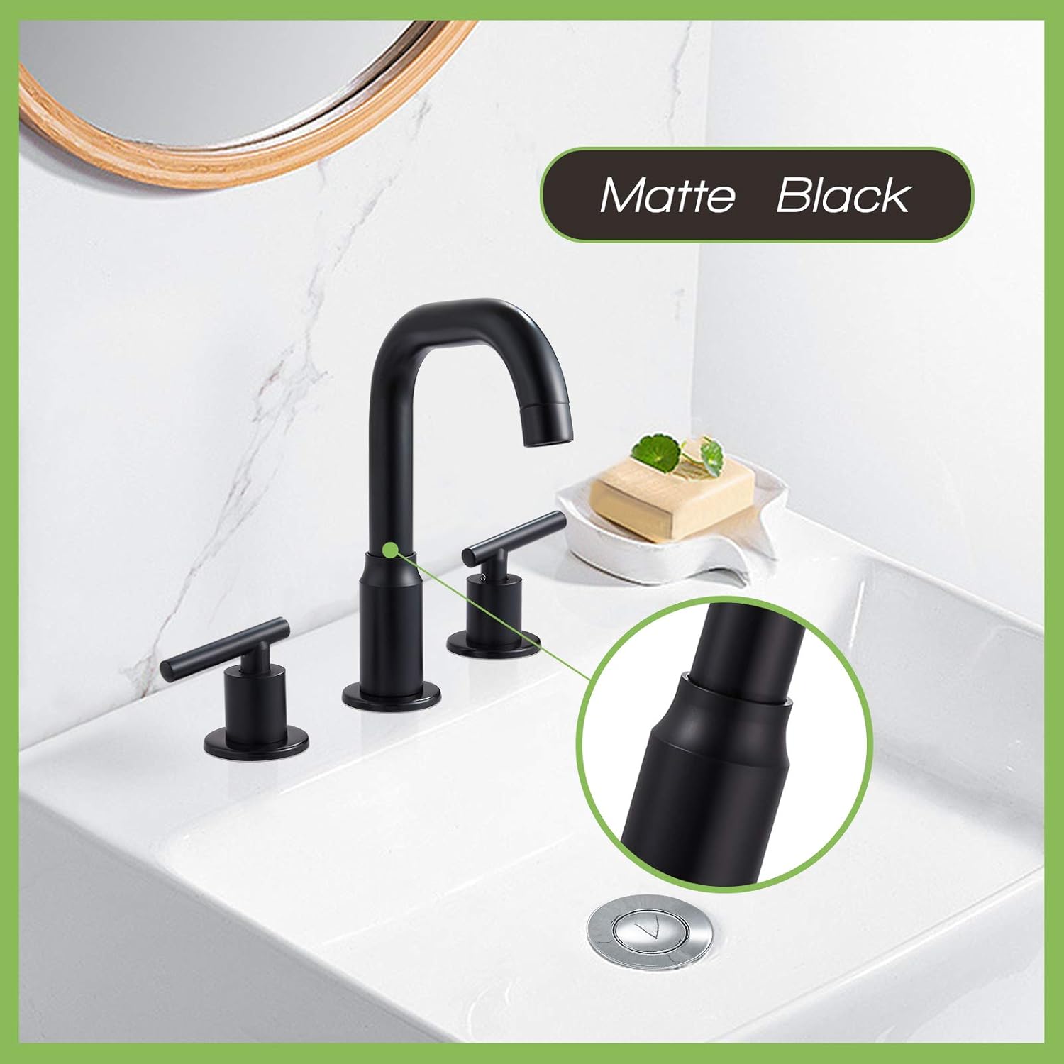 Flash Deals - 50% OFF Matte Black 8 Inch Widespread Bathroom Sink Faucet Deck Mount Brass Mixer Tap 3 Hole Two Handle Include Pop Up Drain with Overflow Commercial