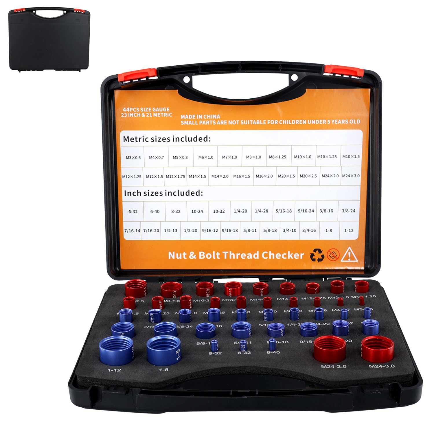 44 Male/Female Bolt Size and Thread Gauge, Nut and Bolt Thread Checker Box (23 Inch & 21 Metric) Bolt and Nut Gauges for Recognizing Size on Tricky and Narrow Area