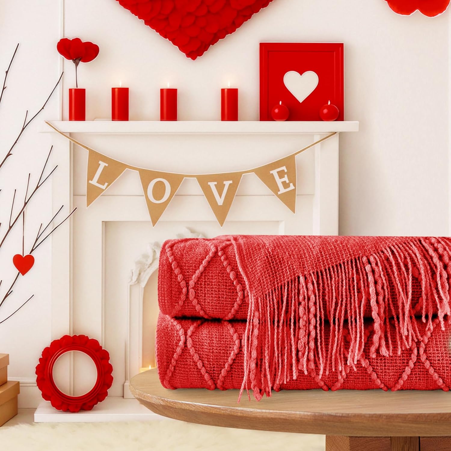 inhand Knitted Gifts Red Throw Blankets for Couch,Valentines Day Decor for Her Him Girlfriend Wife, Romantic Lightweight Decorative with Tassel, Farmhouse Warm Woven for Women,50"x60" - Image 6