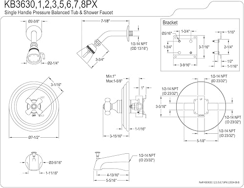 Miniatura 2 de Kingston Brass KB3630PX - Grifo de restauración para bañera y ducha, color negro mate