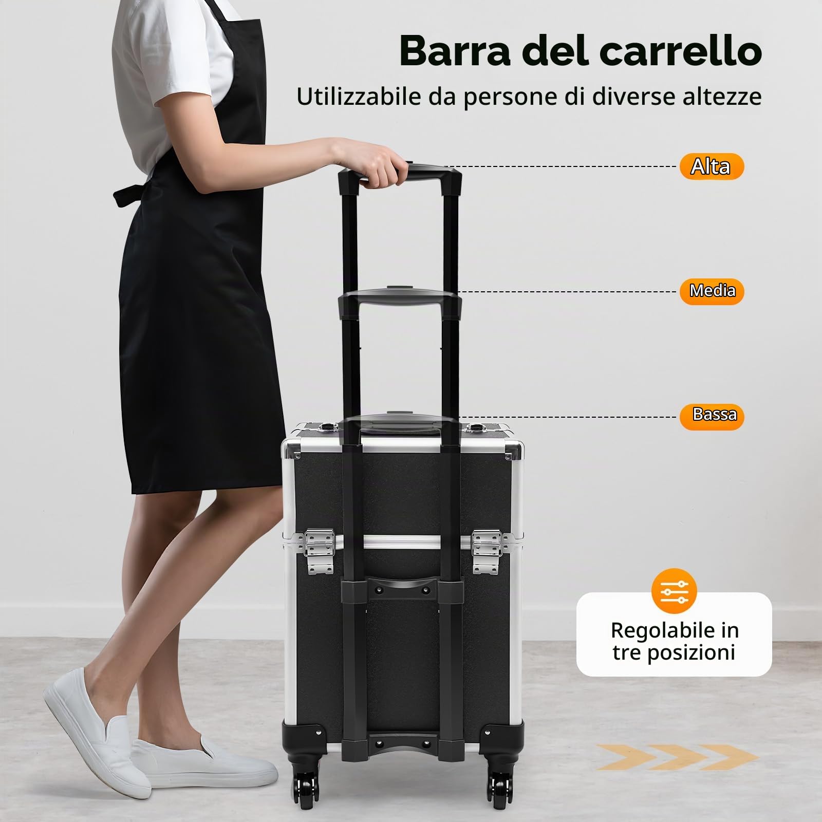 Valigetta per trucco, trolley espandibile con manico e 4 ruote universali (nero)