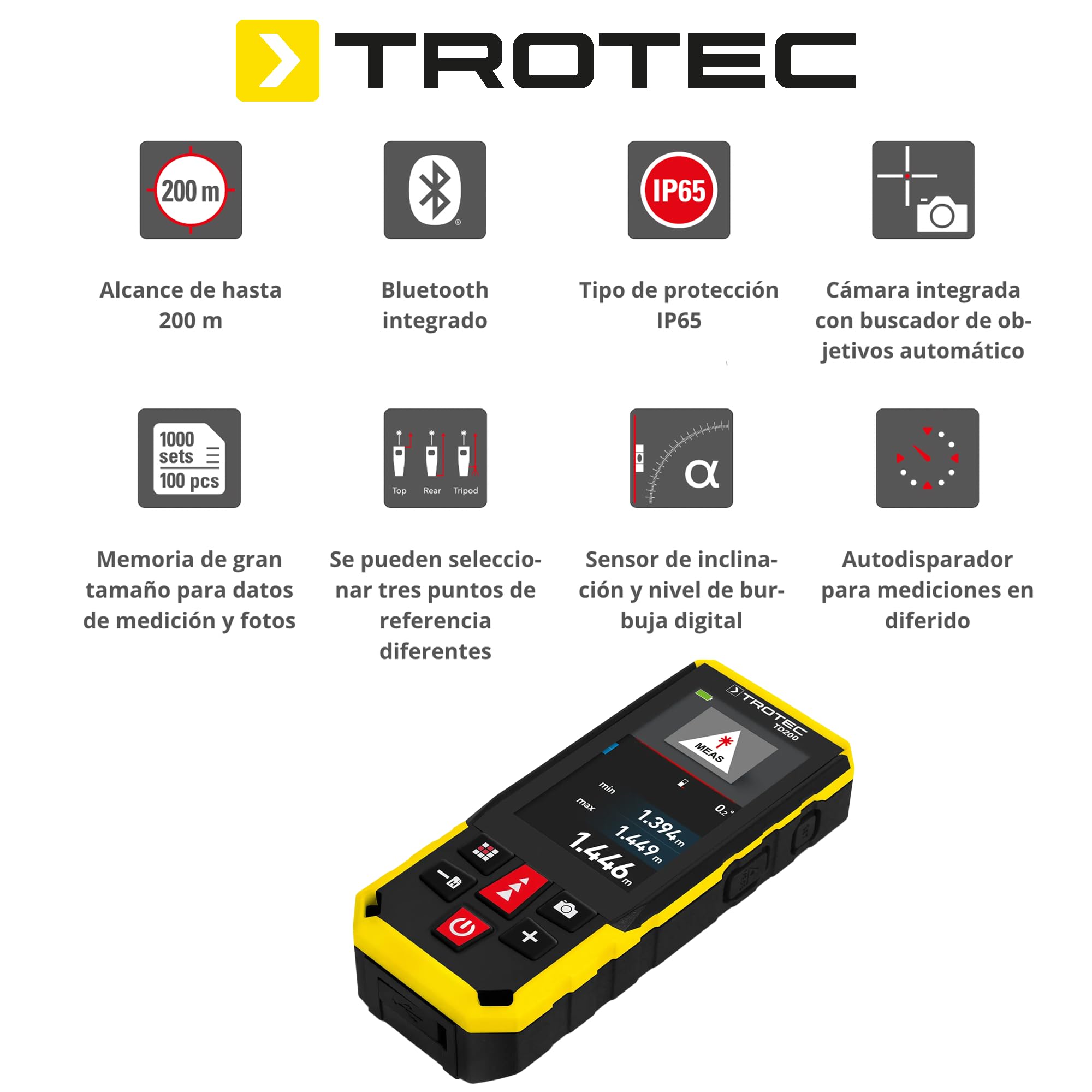 TROTEC Medidor láser de Distancia TD200 | para Aplicaciones de medición Profesionales de hasta 200 m de Alcance