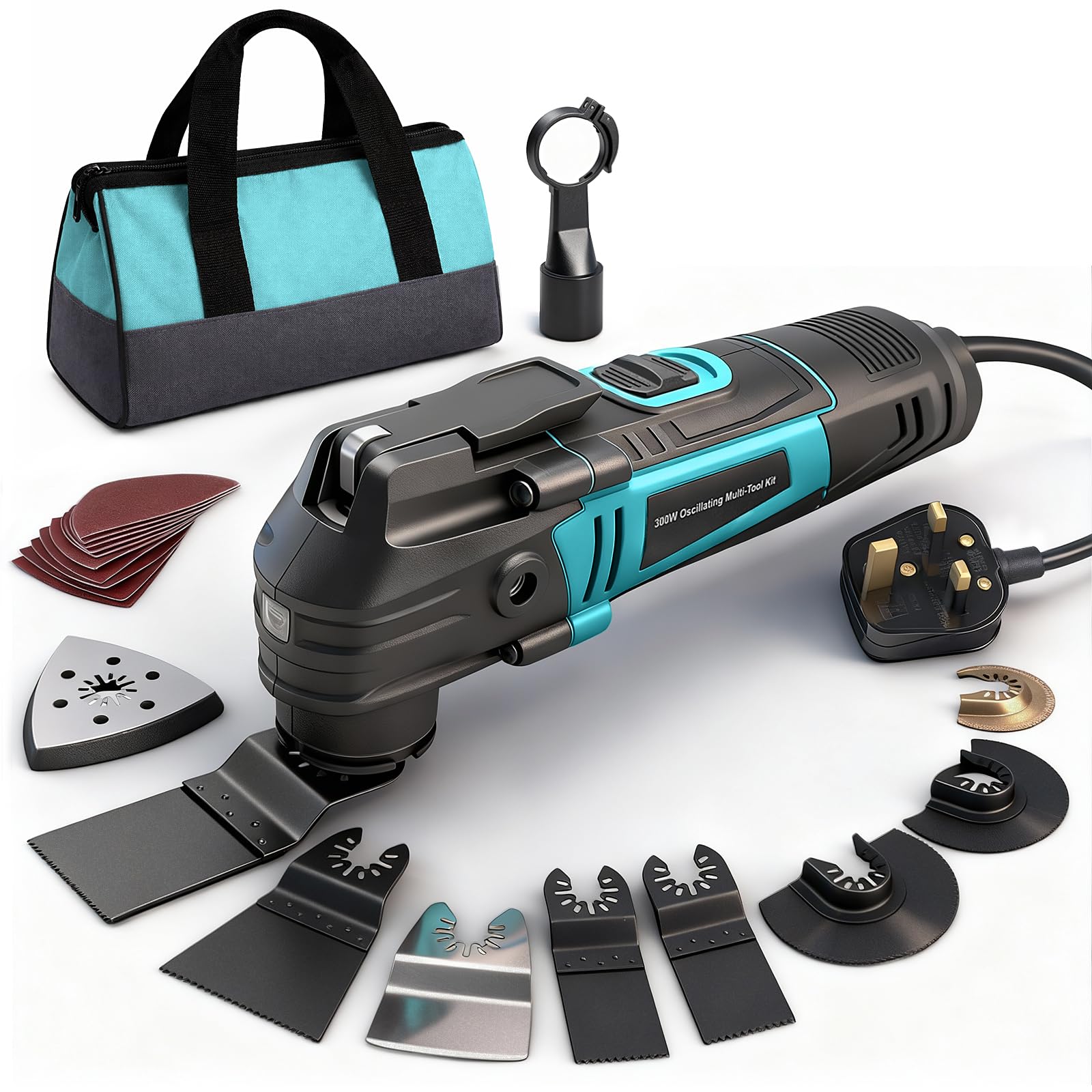 BLUEMARS 300W Multi-Tool for Home Renovation, Quick-Fix Oscillating Saw with 15 Attachments, Variable Speed & Vibration Reduction Handle for Woodworking, Flooring, and Metal Cutting