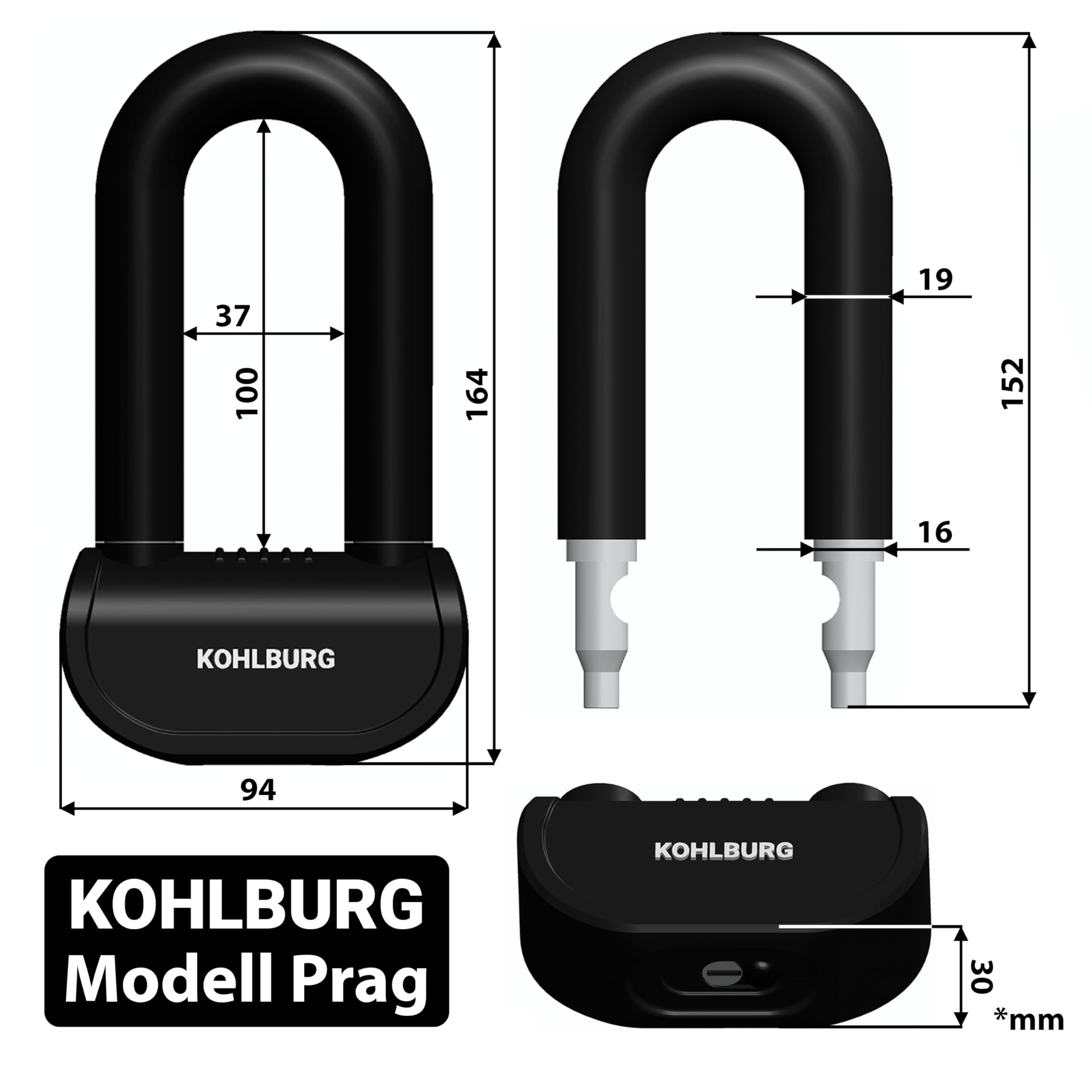KOHLBURG sicheres Motorradschloss - Bremsscheibenschloss mit höchster Sicherheitsstufe 15plus von 15 - Hinterradschloss 16mm stark - Diebstahlsicherung für Motorrad Moped Vespa Roller & Scooter