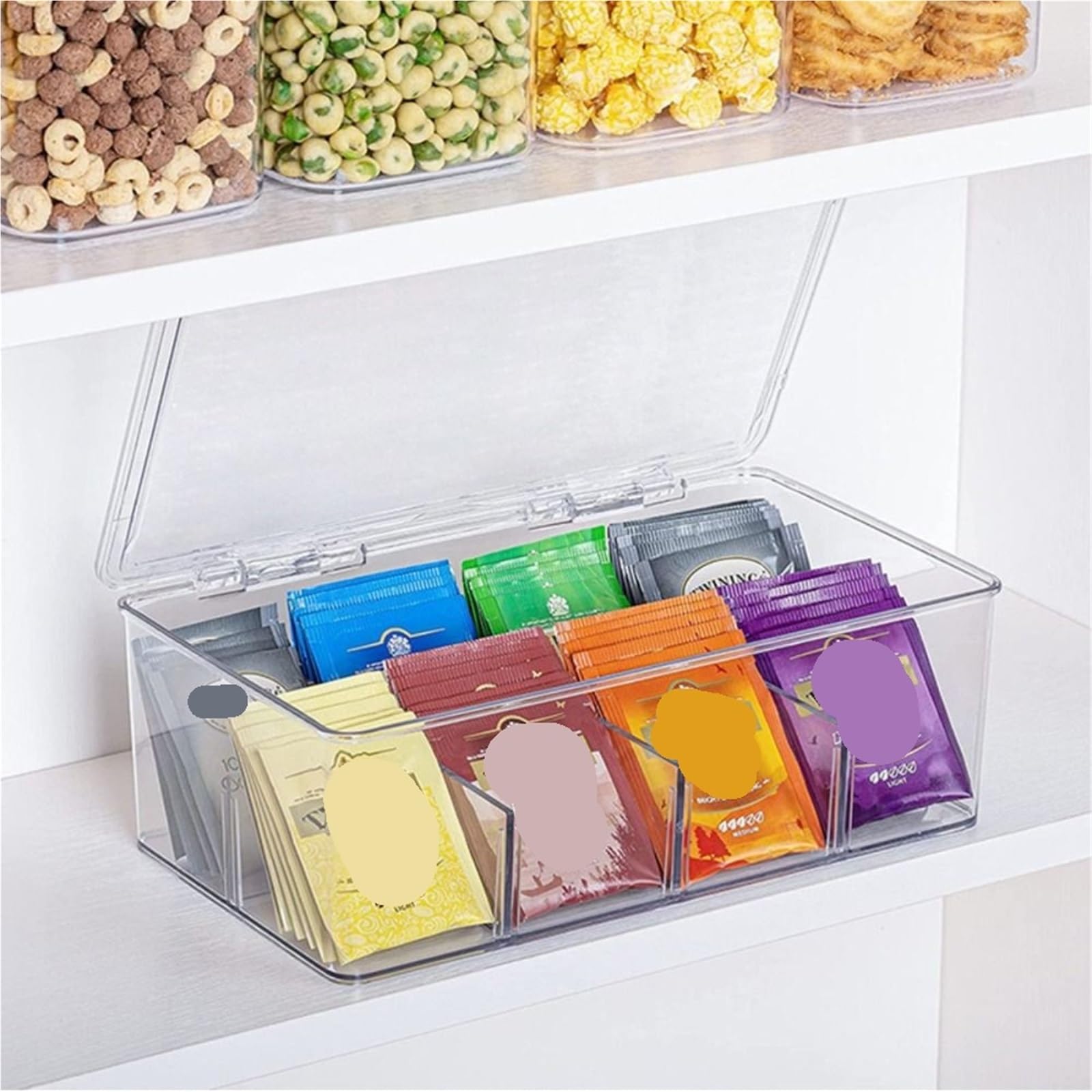 Organisateur De Sachets De Thé Boîte de rangement de sachets de thé en plastique, 2 pièces, boîte de rangement empilable transparente avec couvercle, conteneur de stockage organisateur de café(L)