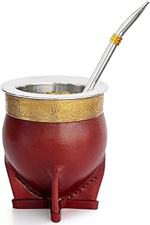 Taza de acero inoxidable 304 Argentina Yerba Mate con pajita para té, taza de calabaza, una bombilla mate (pajita), un cepillo de limpieza (marrón)