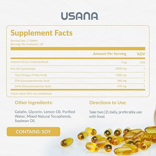 Miniatura 5 de USANA Suplemento de aceite de pescado BiOmega 3 con ácidos grasos Omega 3 para apoyar la salud del corazón, el cerebro, los ojos, la piel y las