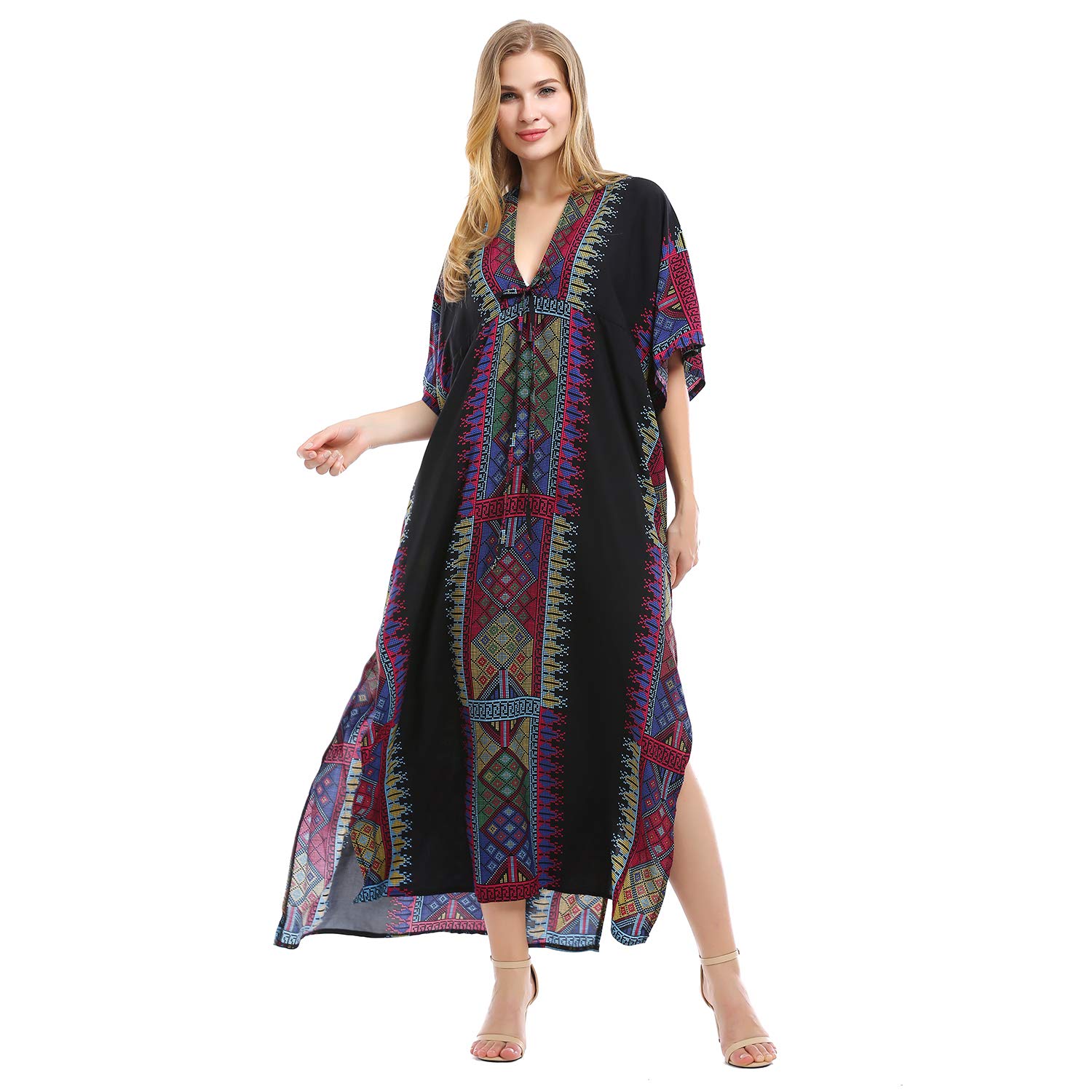 Tyidalin Kaftan Vestido Maxi Largo Playa Mujer Boho Verano Estampado Camisolas y Pareos Bohemio Kimono Túnica