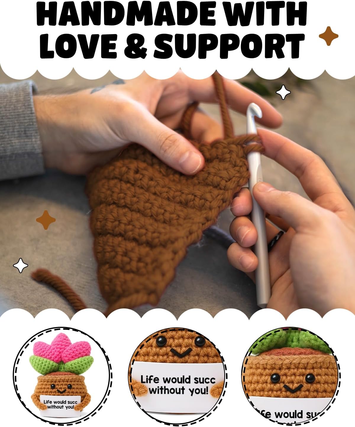 Positive Emotional Support Crochet Plants, Funny Succulent Gifts for Women Men Plant Lovers, Birthday Gift Ideas, Mini Handmade Crochet Succulent Decor - Image 4