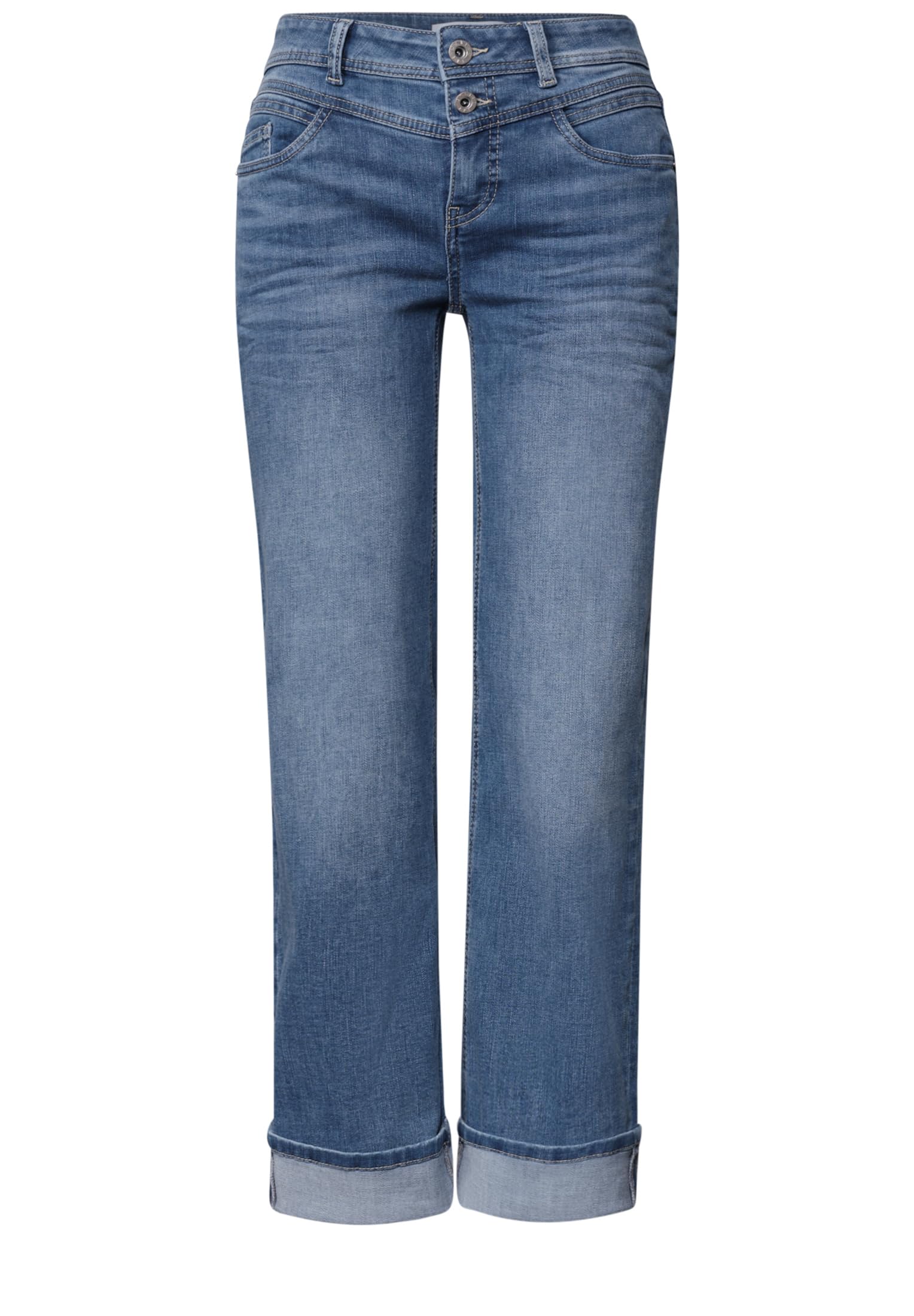 Street One Damen Straight Leg Jeans im Casual Fit mit Turn-Up 3818271