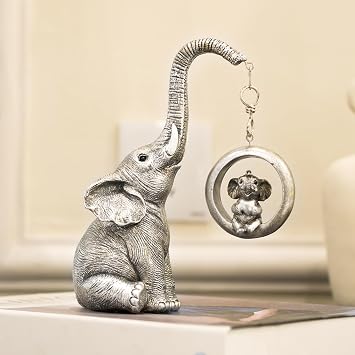 Elephant Statue For Home Decor.Silver Elephant Decor For Living Room,Office,Shelf Decorations.Elephant Gifts For Women,Mom.Elephant Figurines Bring Good Luck,Love.Elephant Table Centerpiece Ornaments.