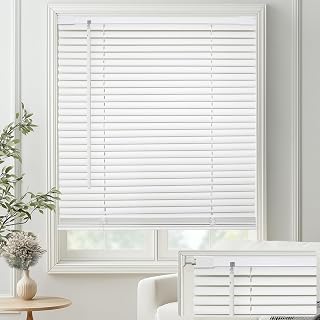 MYshade No-Drill Cordless Horizontal Mini Blinds – 30.5" W x 64" H Tool-Free Inside Mount Window Blinds with 1" Vinyl Slats, Light Filtering & Privacy, Child & Pet Safe, White