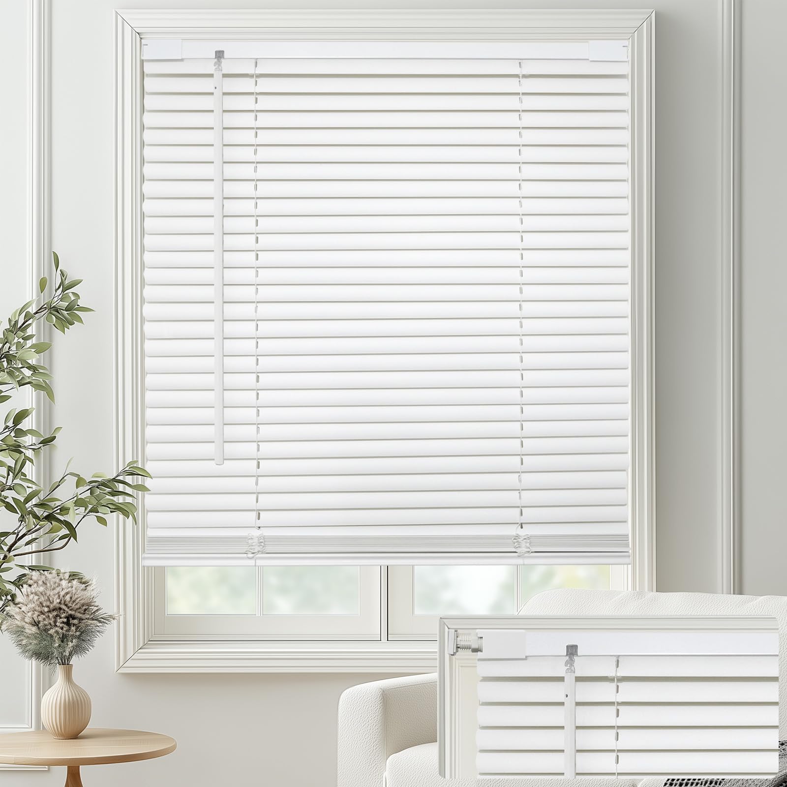 myshade no-drill cordless horizontal mini blinds – 39" w x 48" h tool-free inside mount window blinds with 1" vinyl slats, light filtering & privacy, child & pet safe, white