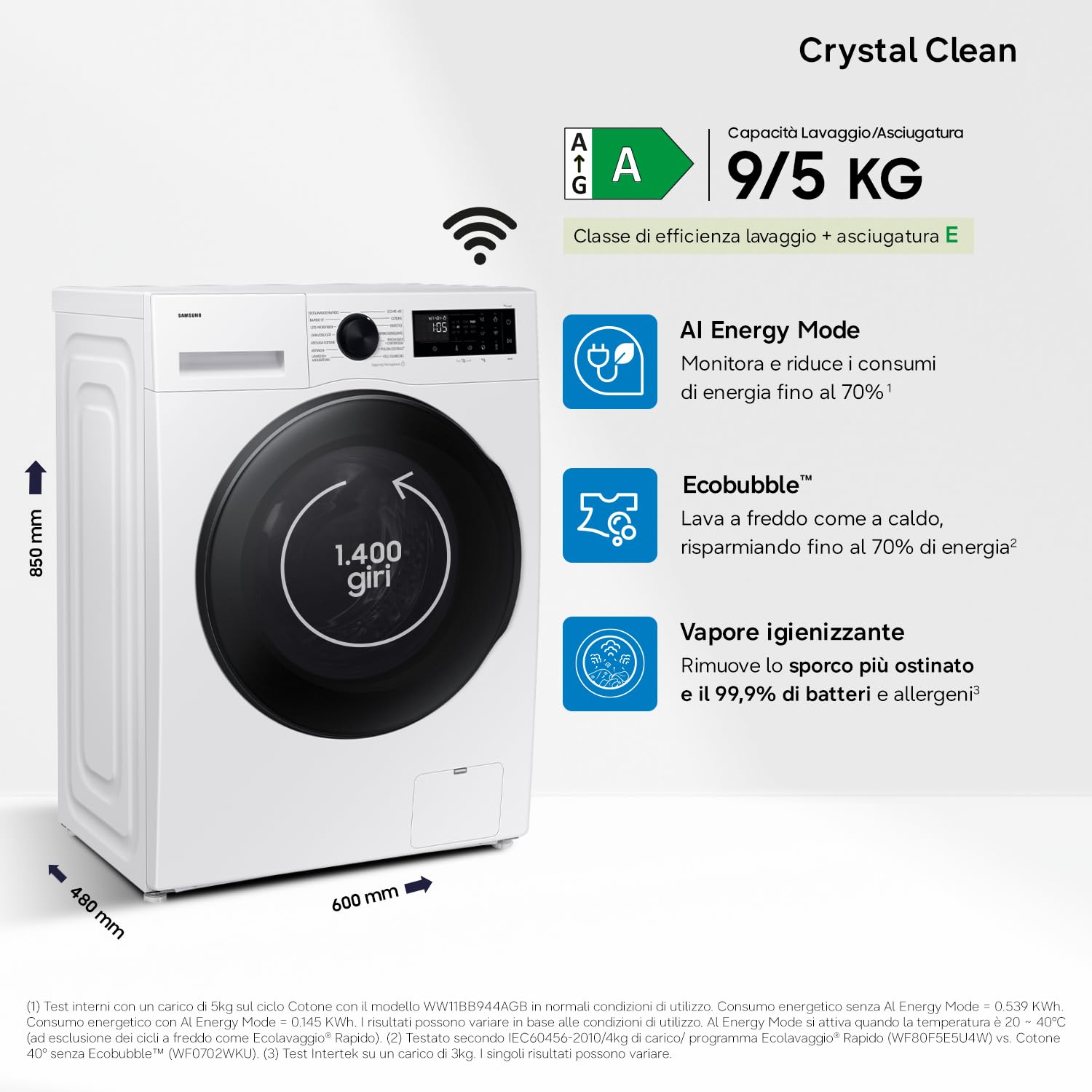 Lavatrice Ecobubble Wifi 9+5kg Crystal Clean Slim WD90DG5G34BE - Dettaglio