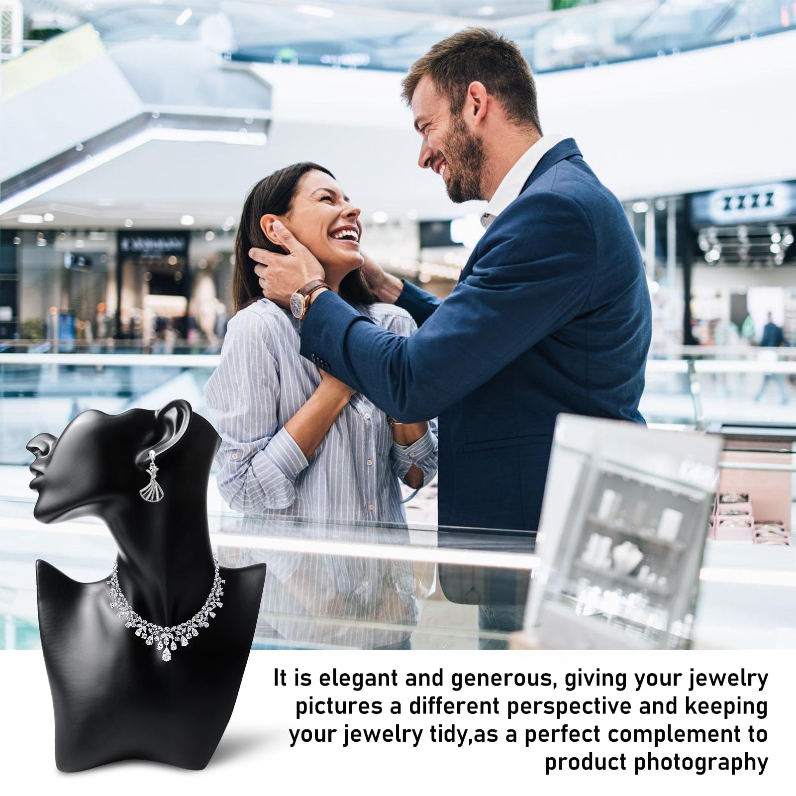 PORFOYO Exhibidor de maniquí de joyas, 3 unidades, expositores para collares, expositores de joyas, versátiles collares, expositores de mano para presentación profesional de joyas (negro)
