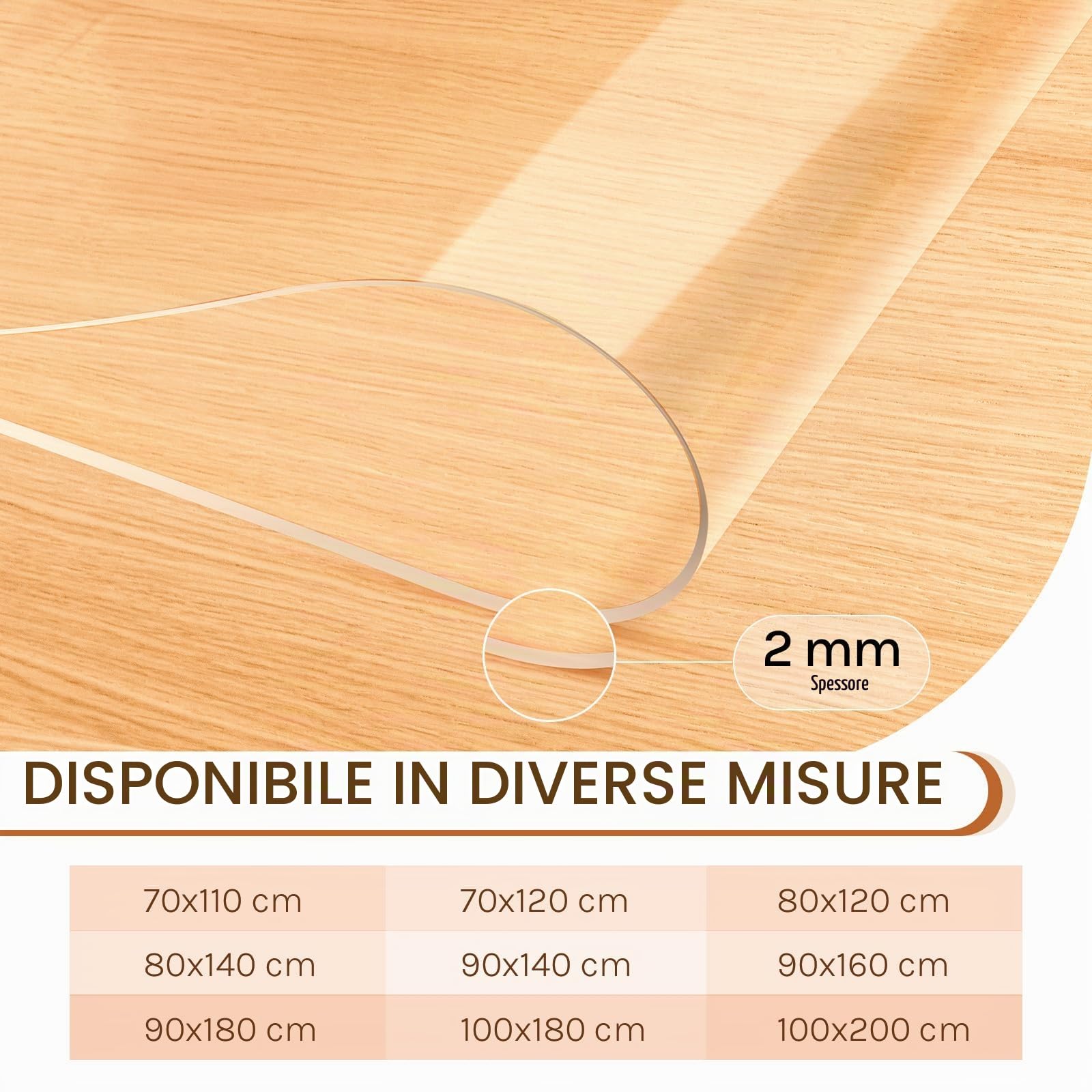 WOLTU Tovaglia PVC trasparente bordi smussati, Spessore 2 mm, 90 x 160 cm | Copritavolo rettangolare in PVC, impermeabile, ideale per cucina