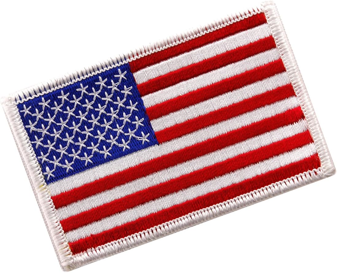American Flag Embroidered Tactical Patch White Border w/Velcro Brand Fastener